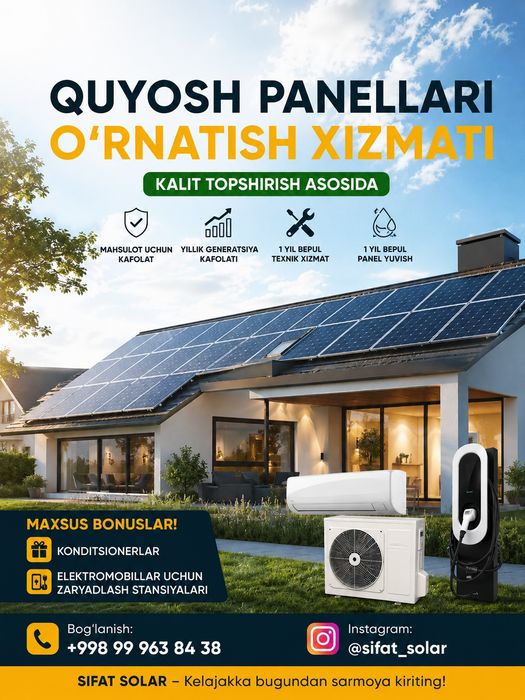 Quyosh panellari | Montaj | Kafolat | Servis