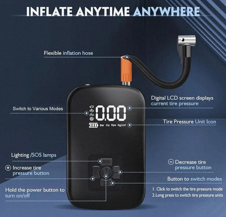 Портативный беспроводной автомобильный воздушный компрессор,