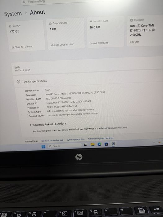 Hp zBook G4 -procesor intel i7 ,placa video Nvidia 4 giga