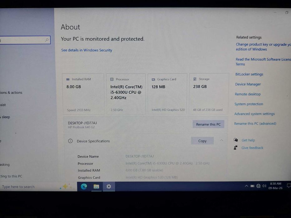 Laptop  HP Probook i5, 2,5 GHz, 8 GB DDR 4, 256 GB SSD, cu SIM telefon