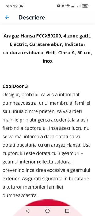 Aragaz electric Hansa cu plita vitroceramica