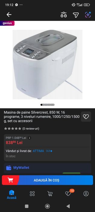 Masina de paine Silvercrest, 850 W, 16 programe, 3 niveluri rumenire, 1000/1250/1500 g
