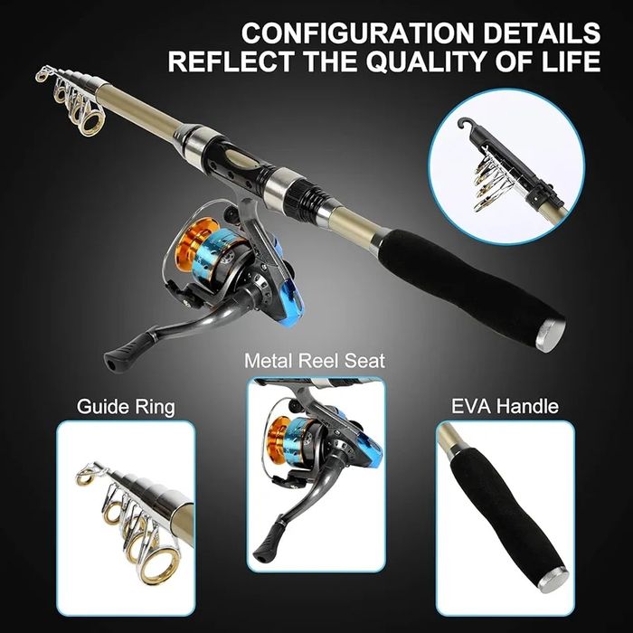 Телескопична спининг въдица 180см с макара, аксесоари и чанта