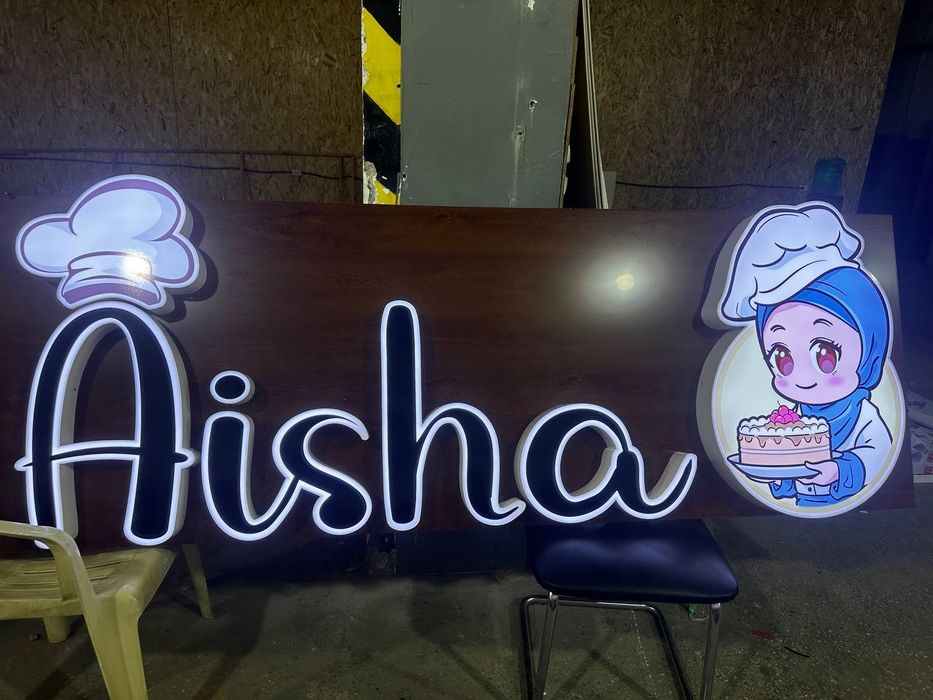 Tashqi reklama paligrafiya banner bukva aracal neon