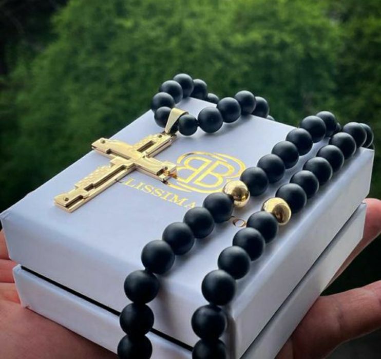 Мъжка броеница черен мат