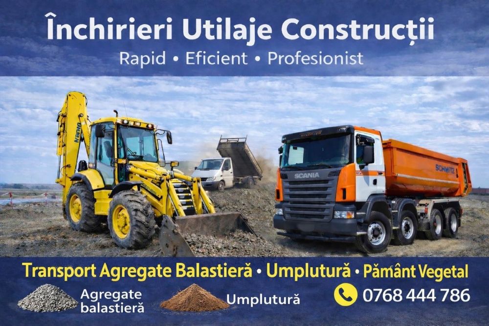 Închirieri utilaje construcții: Excavator, Buldo, Basculă