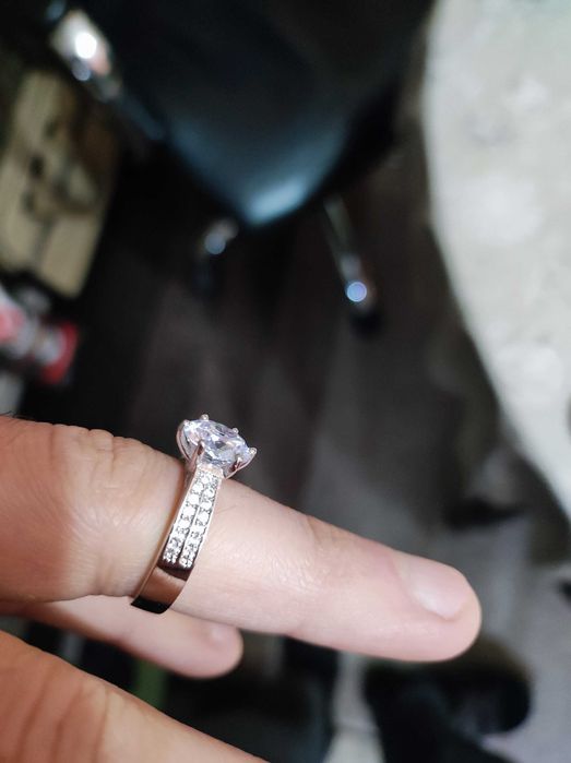 Позлатен дамски пръстен бяло злато