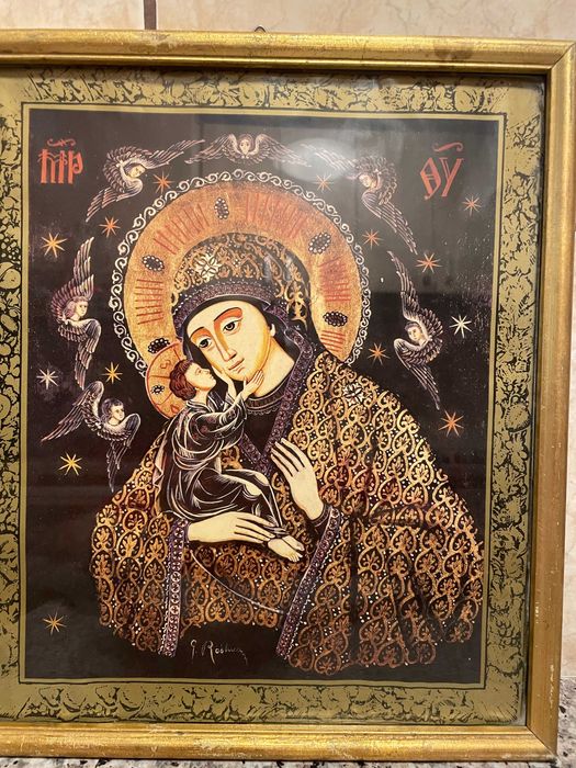 icoana veche icoana cu geam dim 31x34 cm icoana veche deosebita icoana