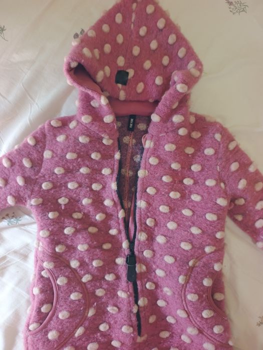 Salopeta Pure Pure cu botosi si manusi din lana fiarta - Dusty Pink