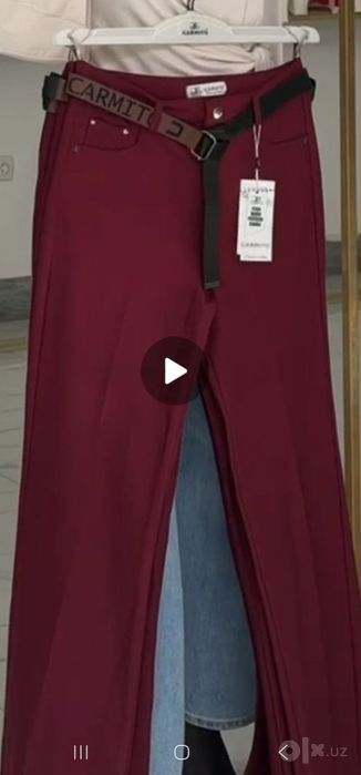 Женские бордовые брючки клеш, 46 турецкий.