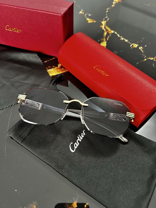 Cartier Santos Rimless Wood Effect – Ochelari de soare bărbați, lentile gri, model premium
