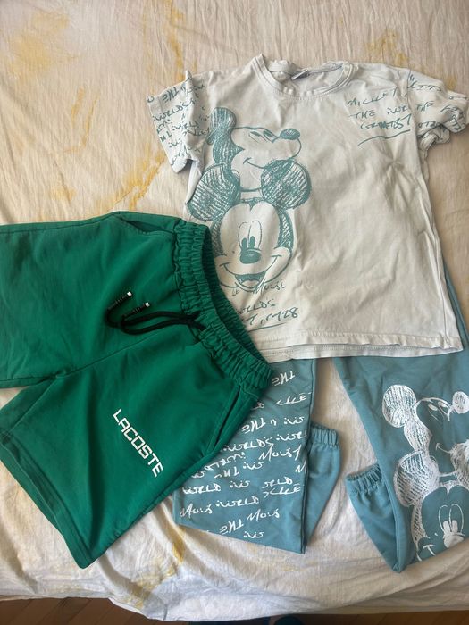 Детски сет тънко дълго панталонче, блуза къс ръкав и къси панталонки