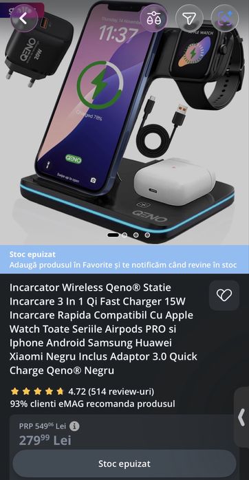 Incarcator Wireless Qeno® Statie Incarcare 3 In 1