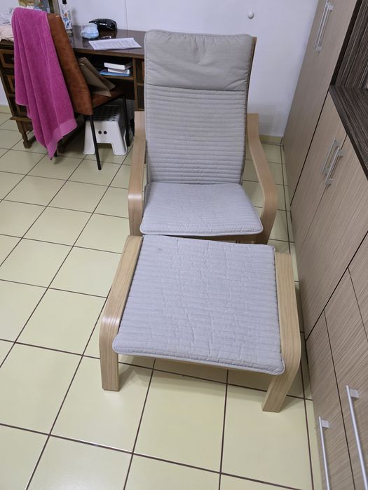 Fotoliu și taburet ikea furnir mesteacăn bej deschis