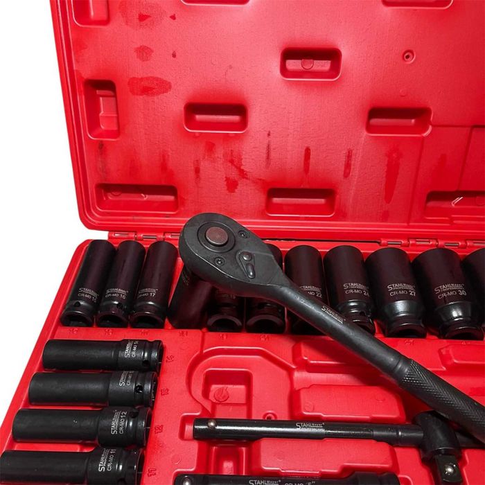 Ударно гедоре с дълбоки вложки 1/2″ 23части – STAHLMAYER