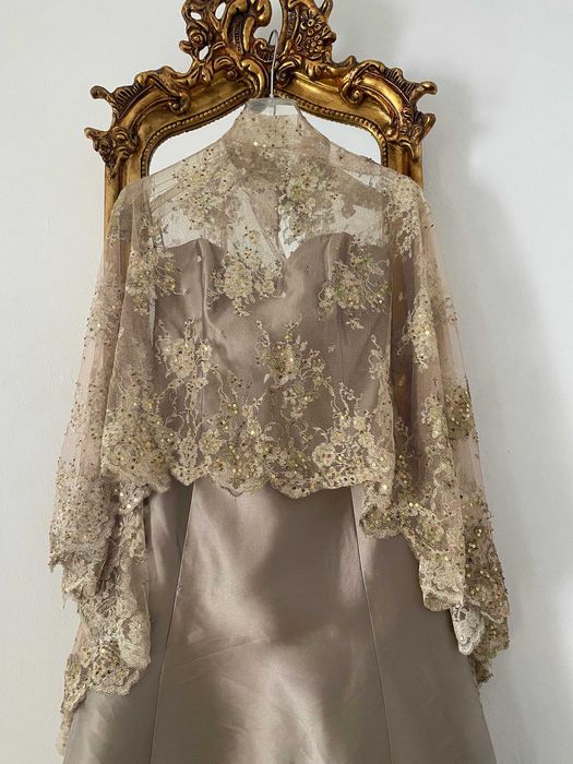 rochie lunga eveniment designer satin dantela marime M