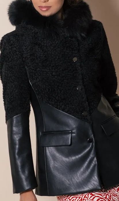 Кожено зимно палто сако яке ефос ephos естествен пух L