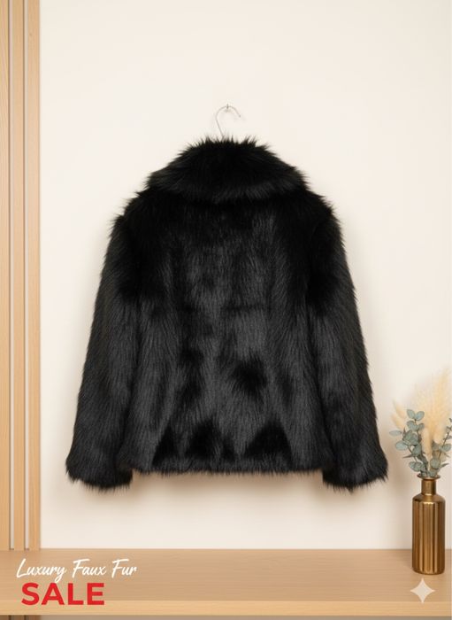 Haină de blană artificială premium, neagră – Elegantă & Călduroasă