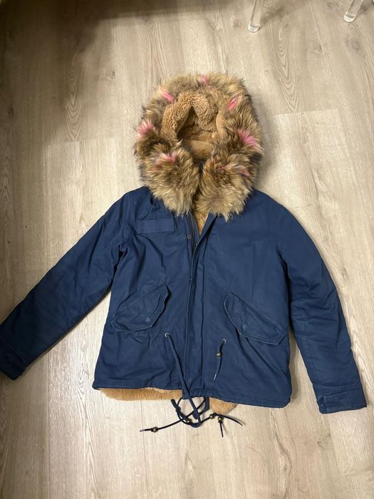 Geaca Parka blana naturala vulpe bleumarin