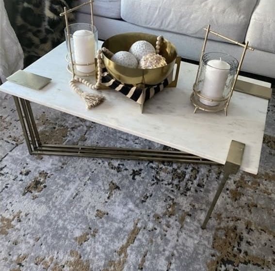 Masa / masuta cafea Mobexpert blat marmura naturala picioare aurii