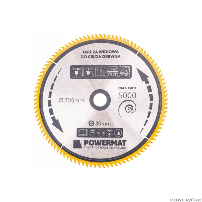 Disc circular pentru lemn, 305 x 30, 100 dinti, vidia, Powermat