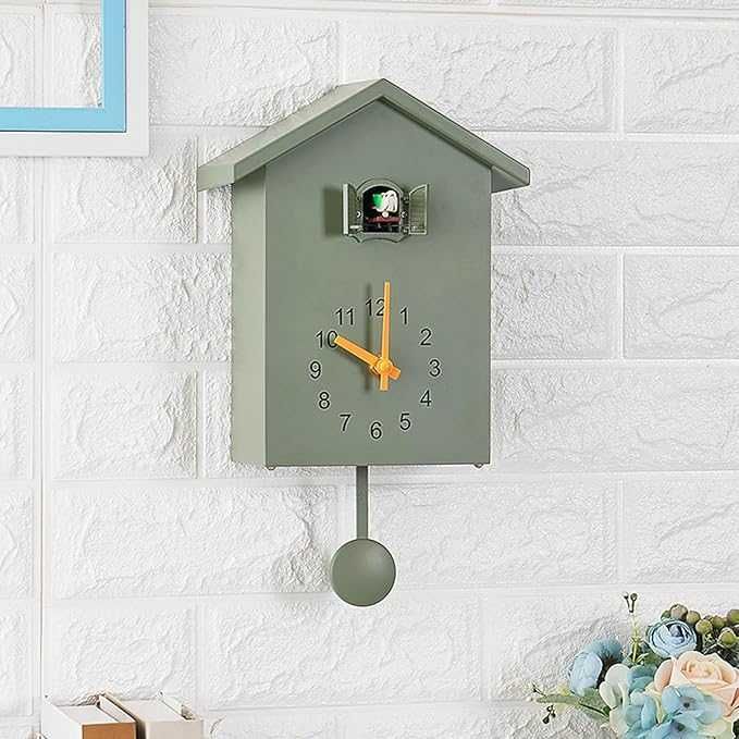 Ceas cu Cuc HAMON cu Sunet de Pasăre, Design Modern cu Pendul – Verde NOU