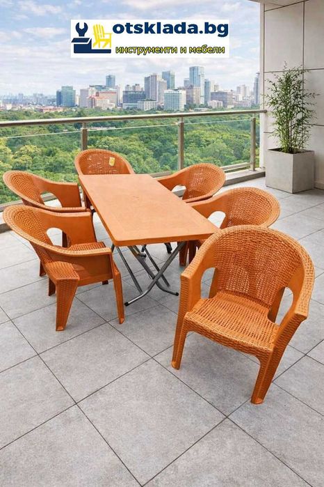 Комплект маса + 6 или 4 стола ратан 3 цвята и размери маси мод.16