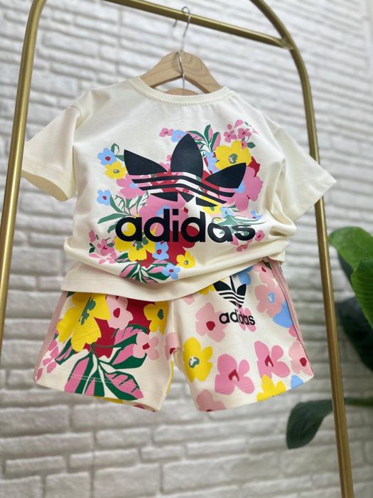 Футболка и шорты Adidas для девочек, с ярким принтом, хлопок, Турция
