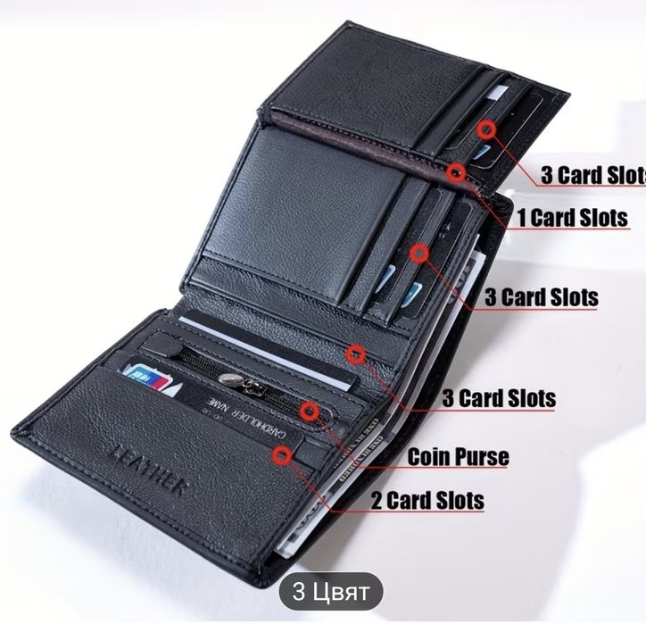 Истински кожен компактен портфейл