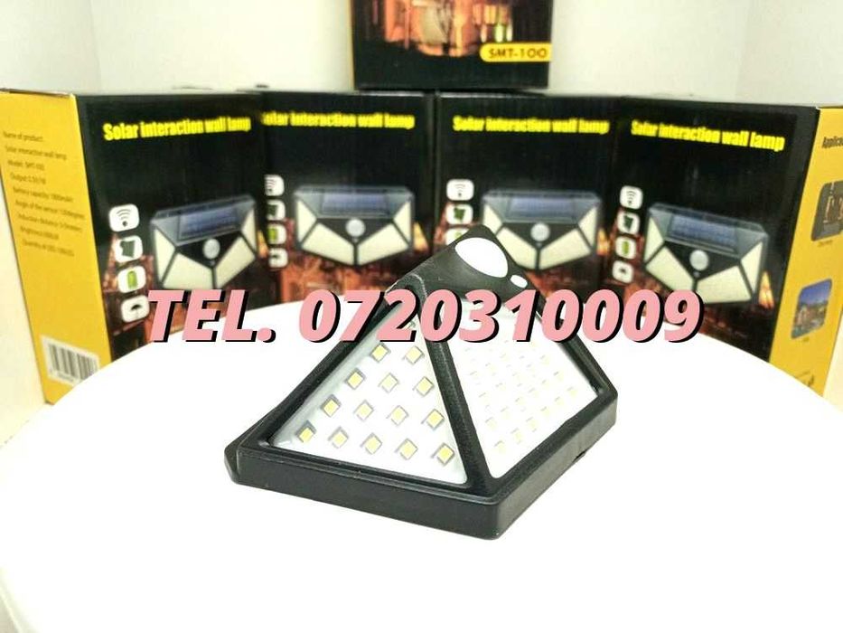 Lampa Cu Panou Fotovoltaic 100 Led Sensor Miscare Si Crepuscular