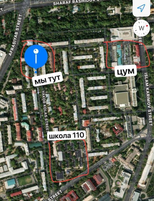 Миабад район, ЦУМ 1 комн( в 2) квартира КИРПИЧ Ц7