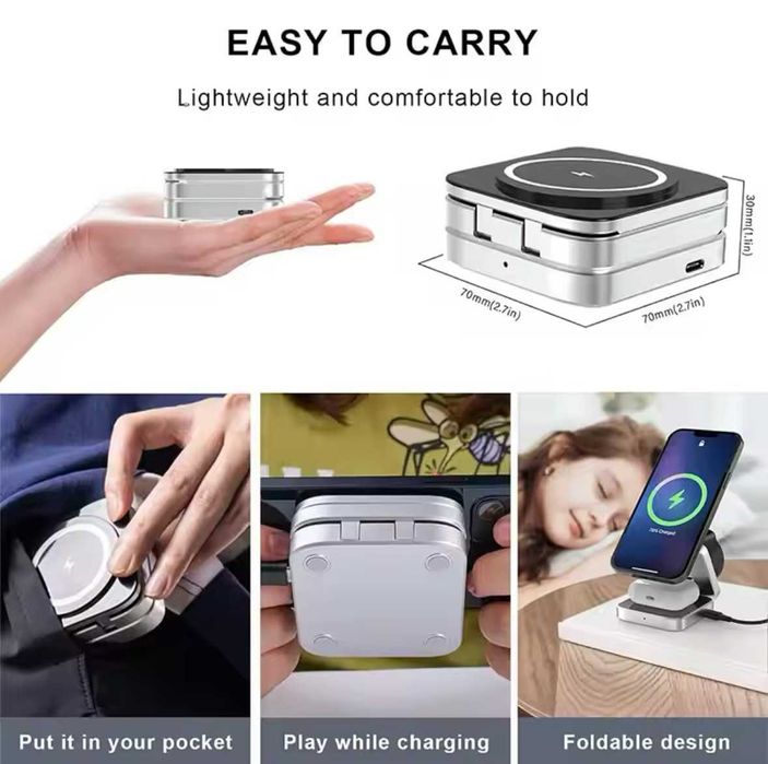 3in1 Безжична стойка за зареждане 30W за iPhone, Airpods и Apple Watch