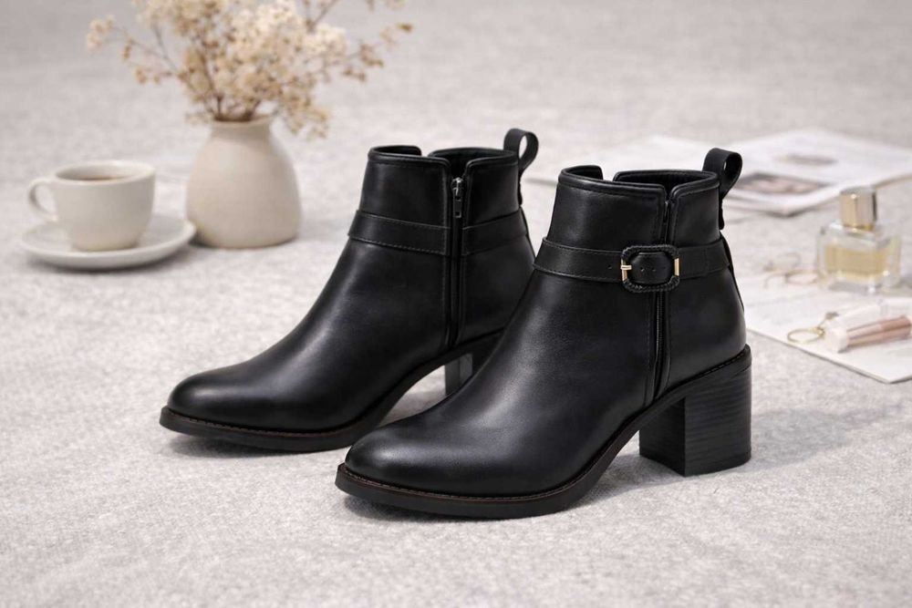 Botine din piele naturală, 39, gamă Clarks Signature, toc 7 cm, -50%