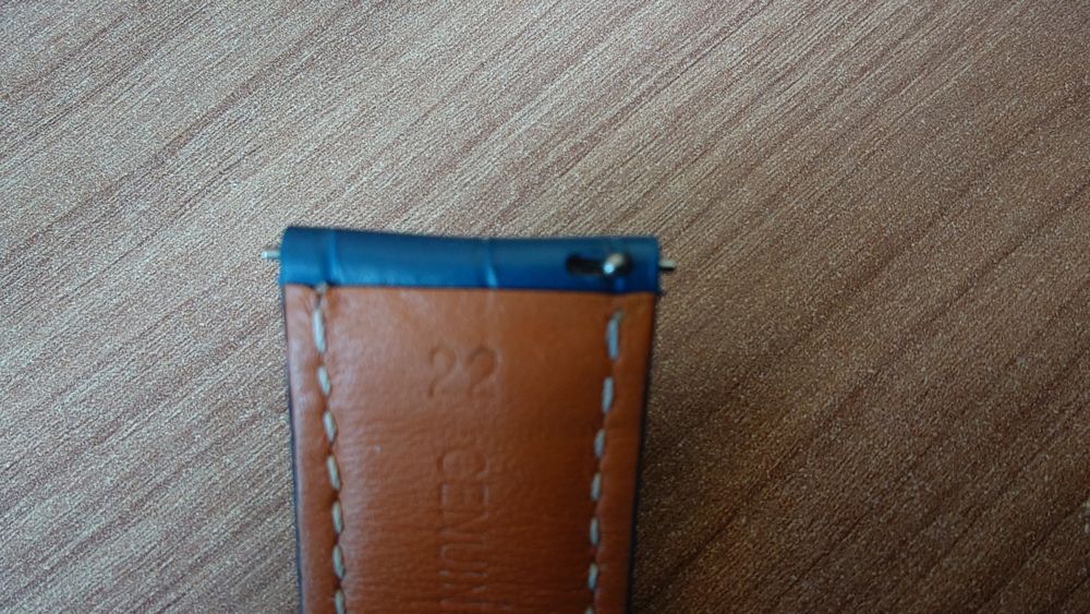 Синя кожена каишка за часовник 22 мм с разгъваща се закопчалка