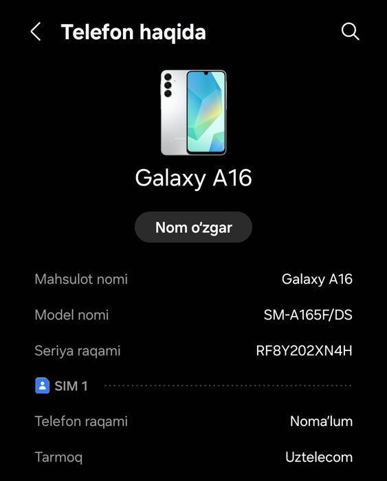 Samsung a16 kafolati bilan