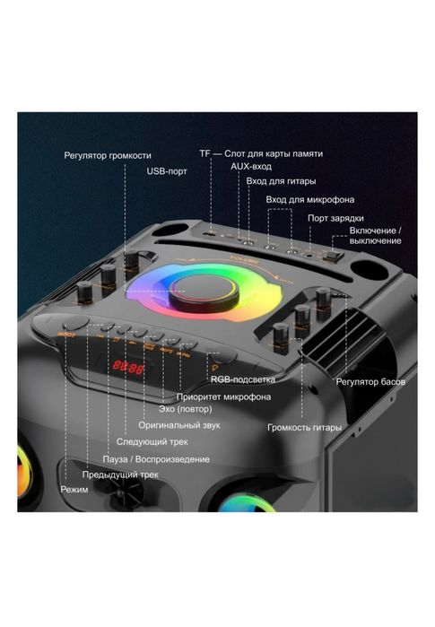 Bluetooth колонка, 2 сабвуфера,караоке,микрофоны,AUX/USB/FM