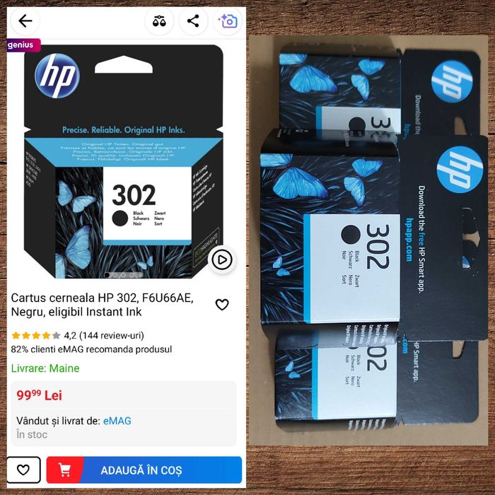 Cartușe imprimanta HP 301 302 303 noi color sigilate