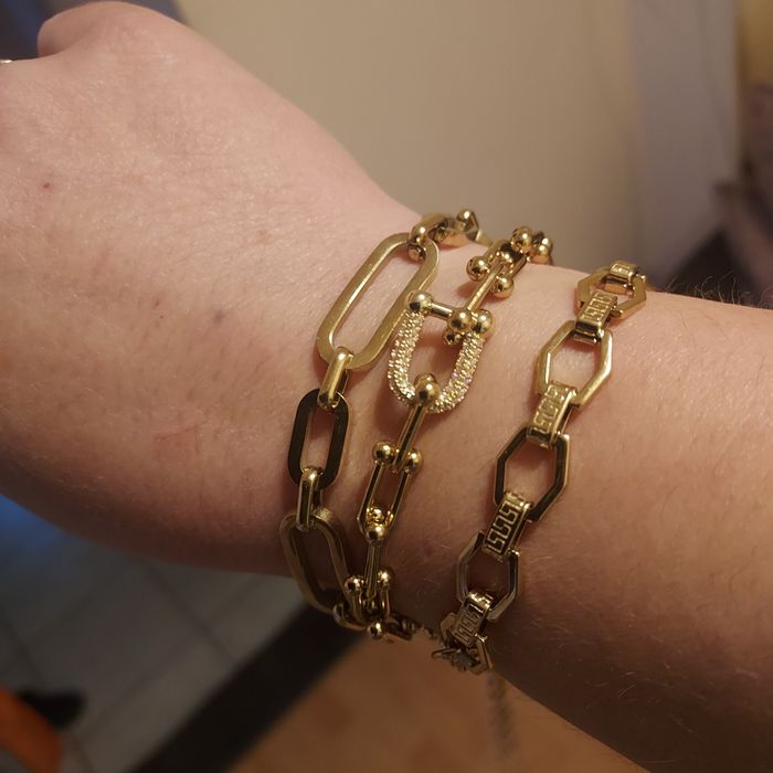 Set 3 bratari oțel inoxidabil suflate cu aur