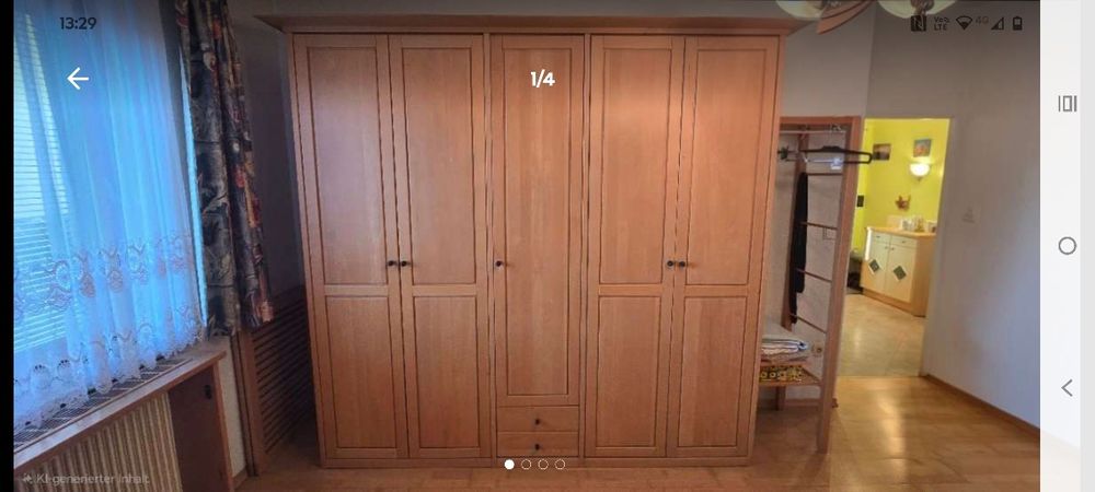 Pat lemn masiv 180x200 cu șifonier lemn masiv 5 uși