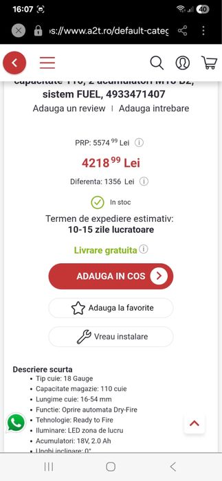 Pistol pentru cuie Milwaukee M18