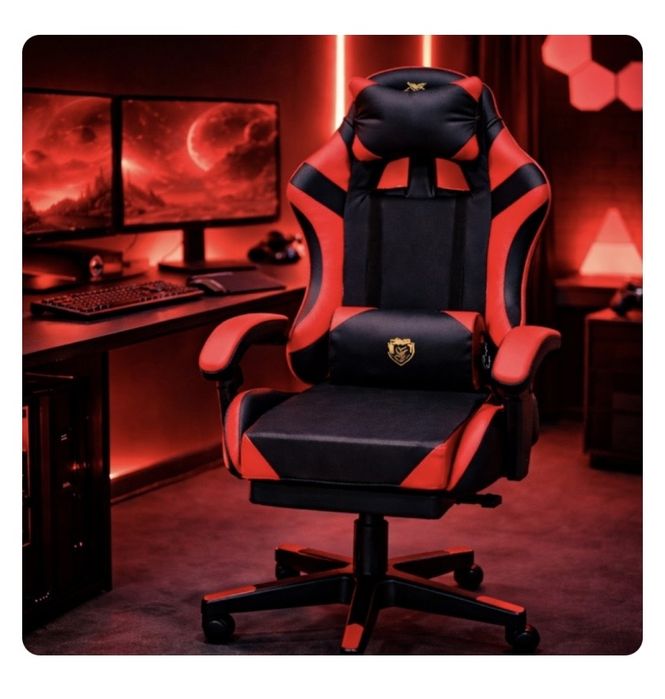 Удобен геймърски стол с поставка за крака
