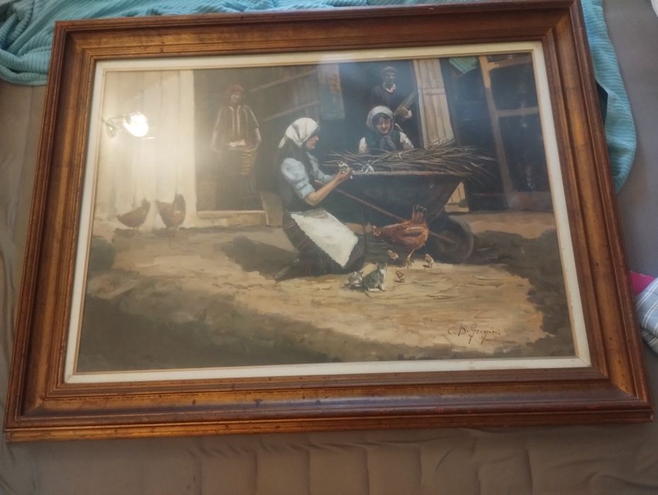 Tablou vechi,semnat,ulei,125/94cm