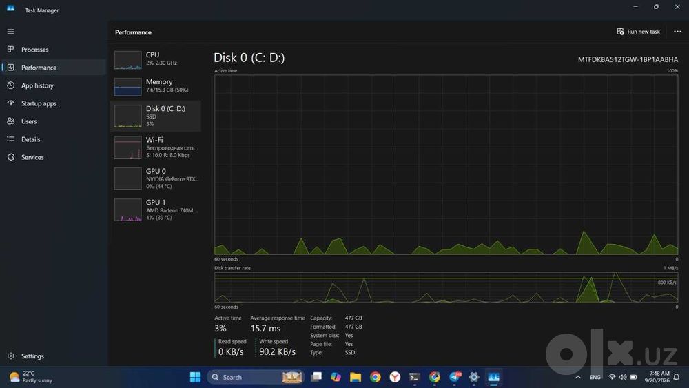 HP Victus Gaming 15 — RTX 4050 / Ryzen 7 / 16GB RAM / Ideal holatda!
