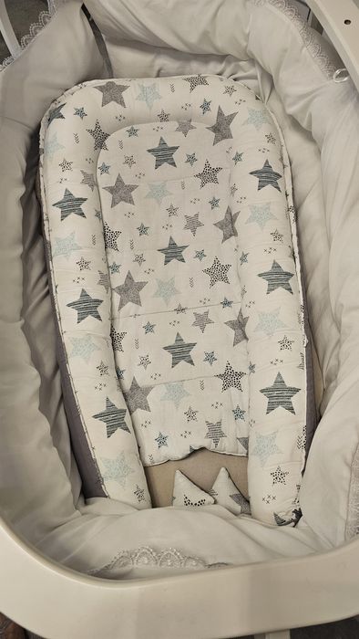 Pătuț bebe ALB din lemn masiv