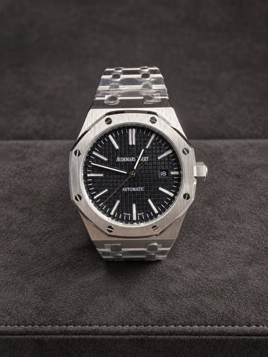 Мъжки автоматичен часовник Royal Oak Style – Черен циферблат, Стомана, Нов
