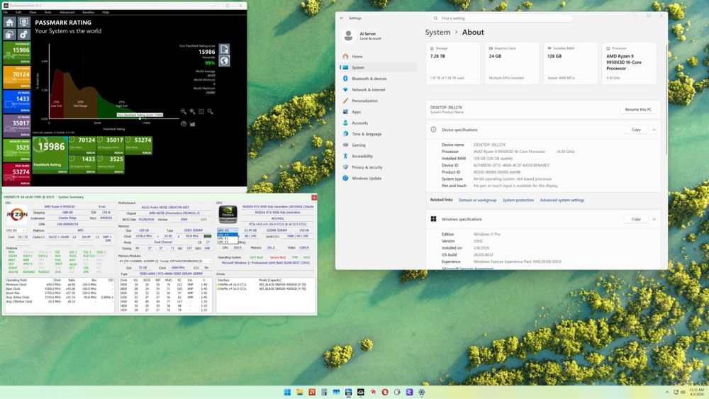 Workstation Ai, AMD 9950X3D, 128GB RAM, 2 x nVidia RTX 4500 Ada, 2x4TB