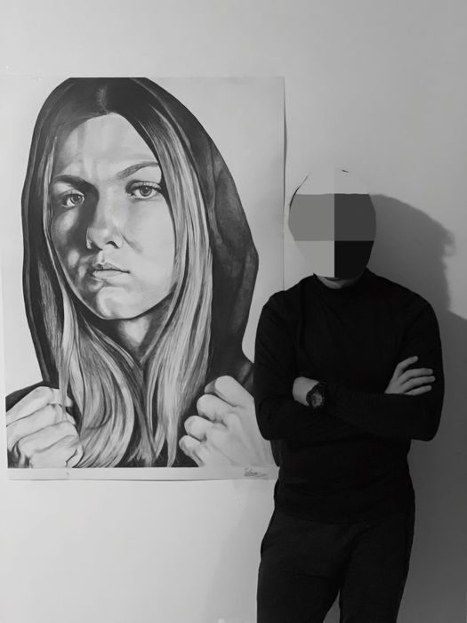 Portret în creion Simona Halep 100x70cm