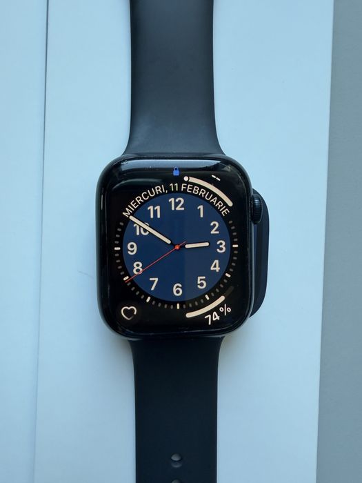 Apple Watch 9, Carcasa Midnight Aluminium 45 mm, Midnight Sp. Band S\M