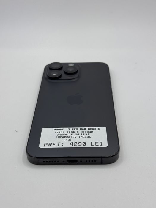 Iphone 15 Pro Max 512GB 100% Grad C Garantie 24 luni - zonemag.ro