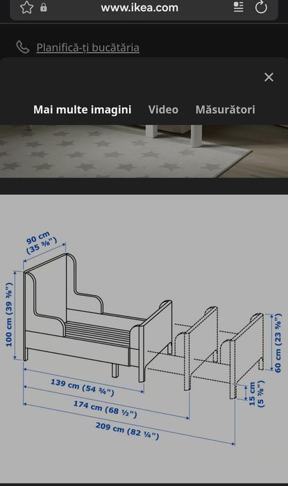 Pat extensibil, alb, 80/200 cm